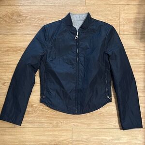 Hermes navy and gray reversible quilted nylon jacket